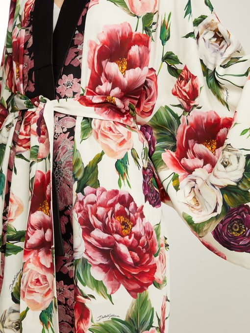 Peony and rose-print charmeuse kimono coat展示图