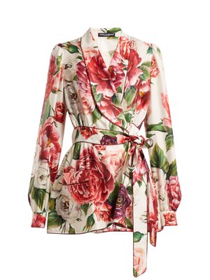 Peony-print silk-twill belted pyjama jacket | Dolce & Gabbana ...