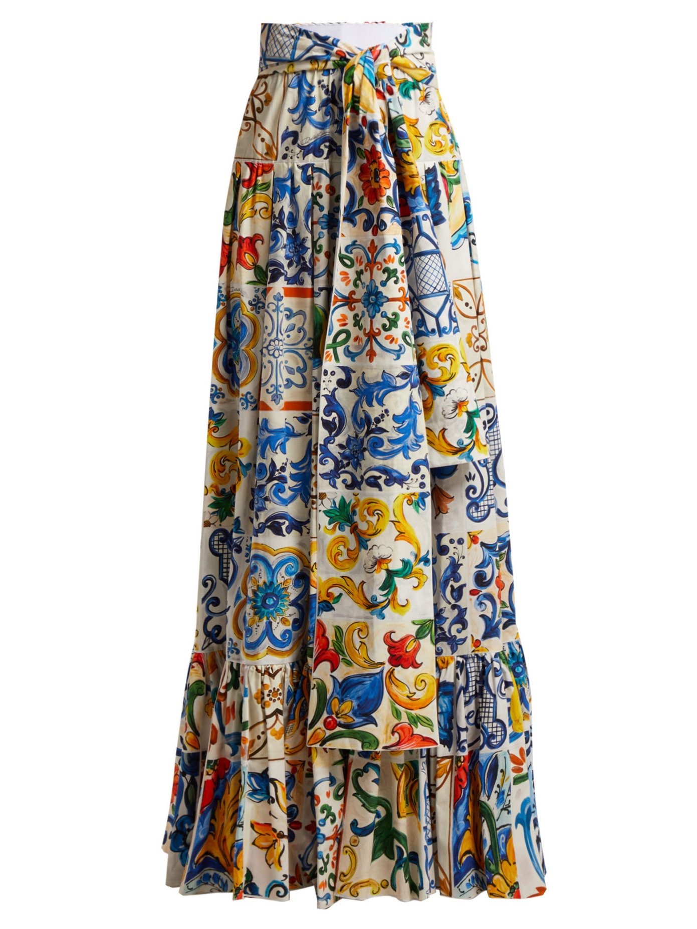 Majolica-print tiered cotton maxi skirt 