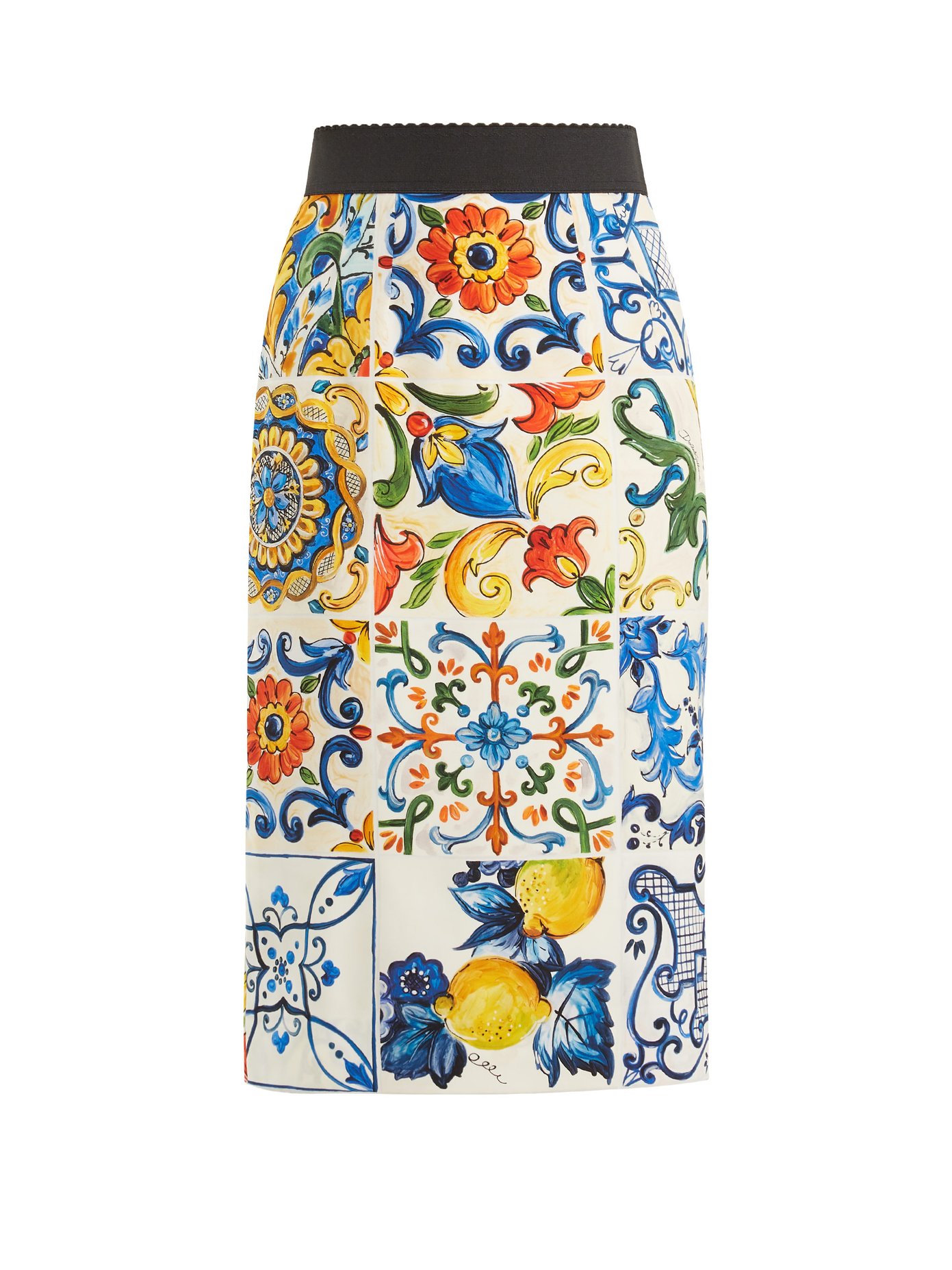 Majolica-print silk-blend pencil skirt 