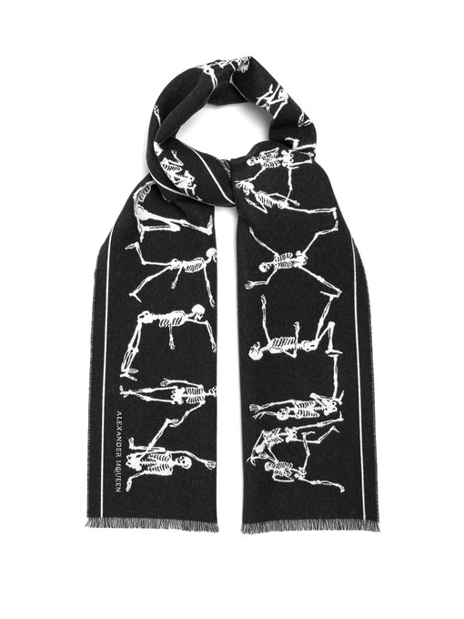 Dancing Skeleton-intarsia wool scarf 
