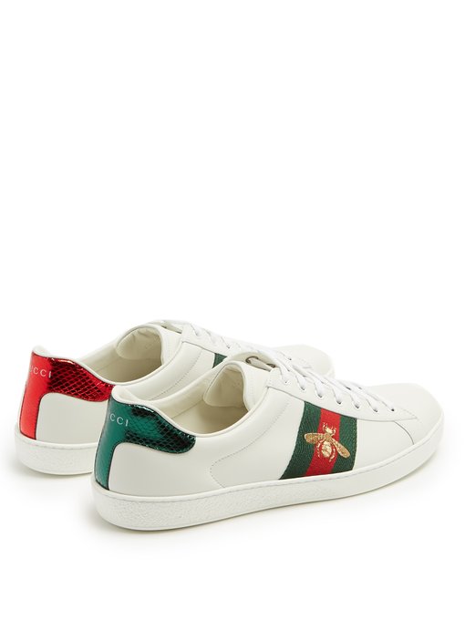 Ace bee-embroidered leather trainers 