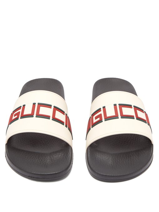 gucci logo embossed slides