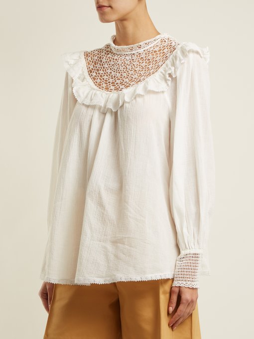 Melody crochet-detailed cotton shirt展示图