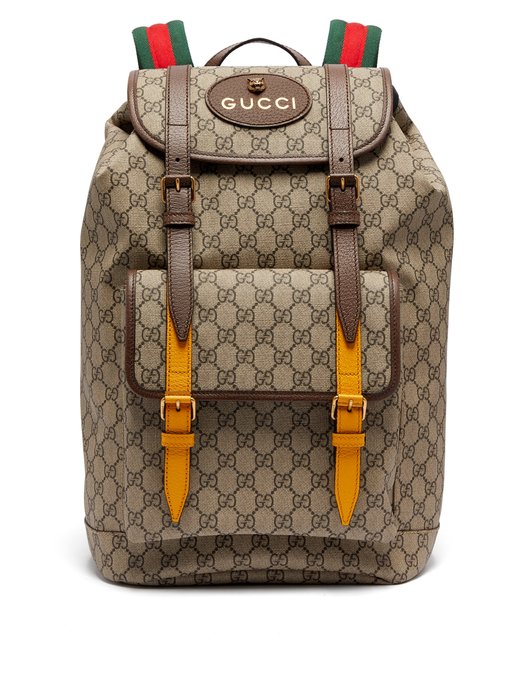 Gucci Backpack GG Denim with Brown Leather Trim –