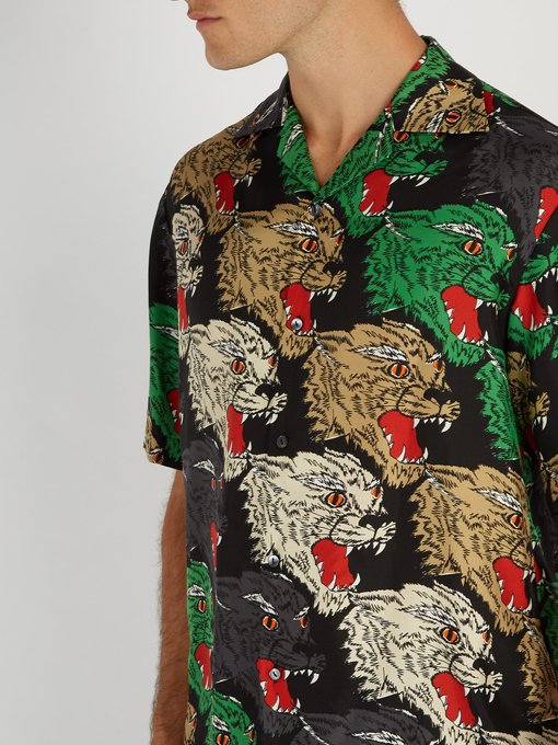 Angry Tiger-print silk bowling shirt 