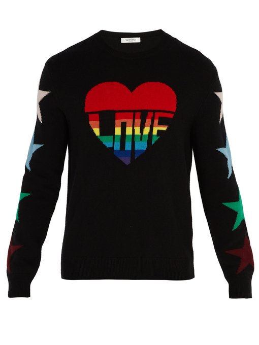 Valentino Love Intarsia Sweater In Black | ModeSens