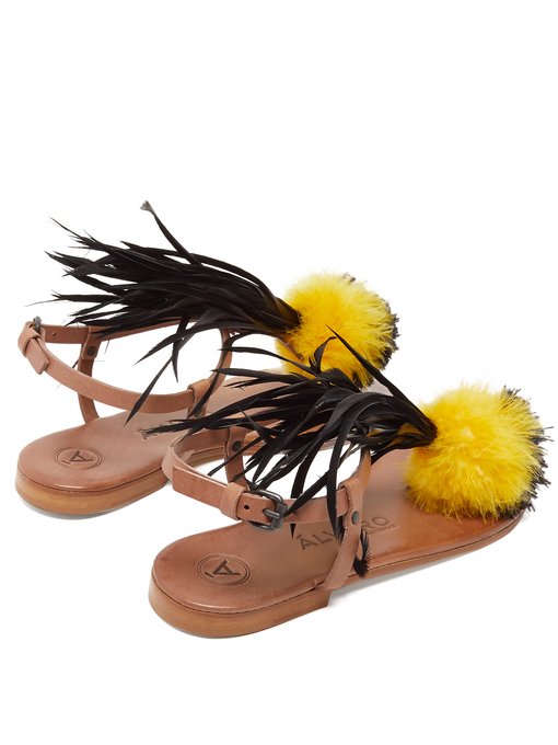 Arajan feather-trimmed leather sandals展示图