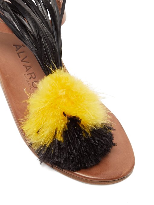 Arajan feather-trimmed leather sandals展示图