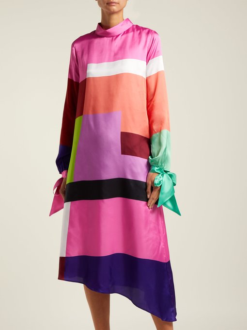 Leonora colour-block satin-twill dress展示图