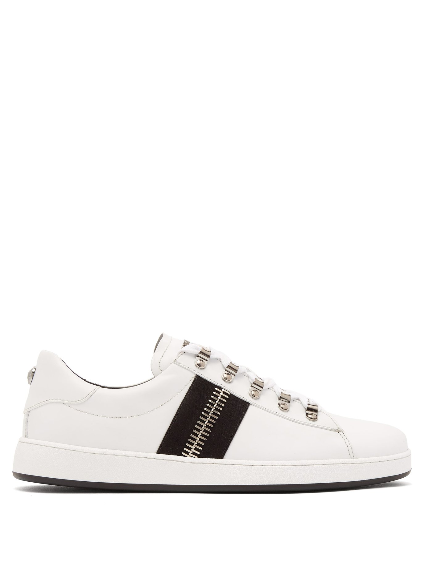 Zipper-trimmed leather low-top trainers 