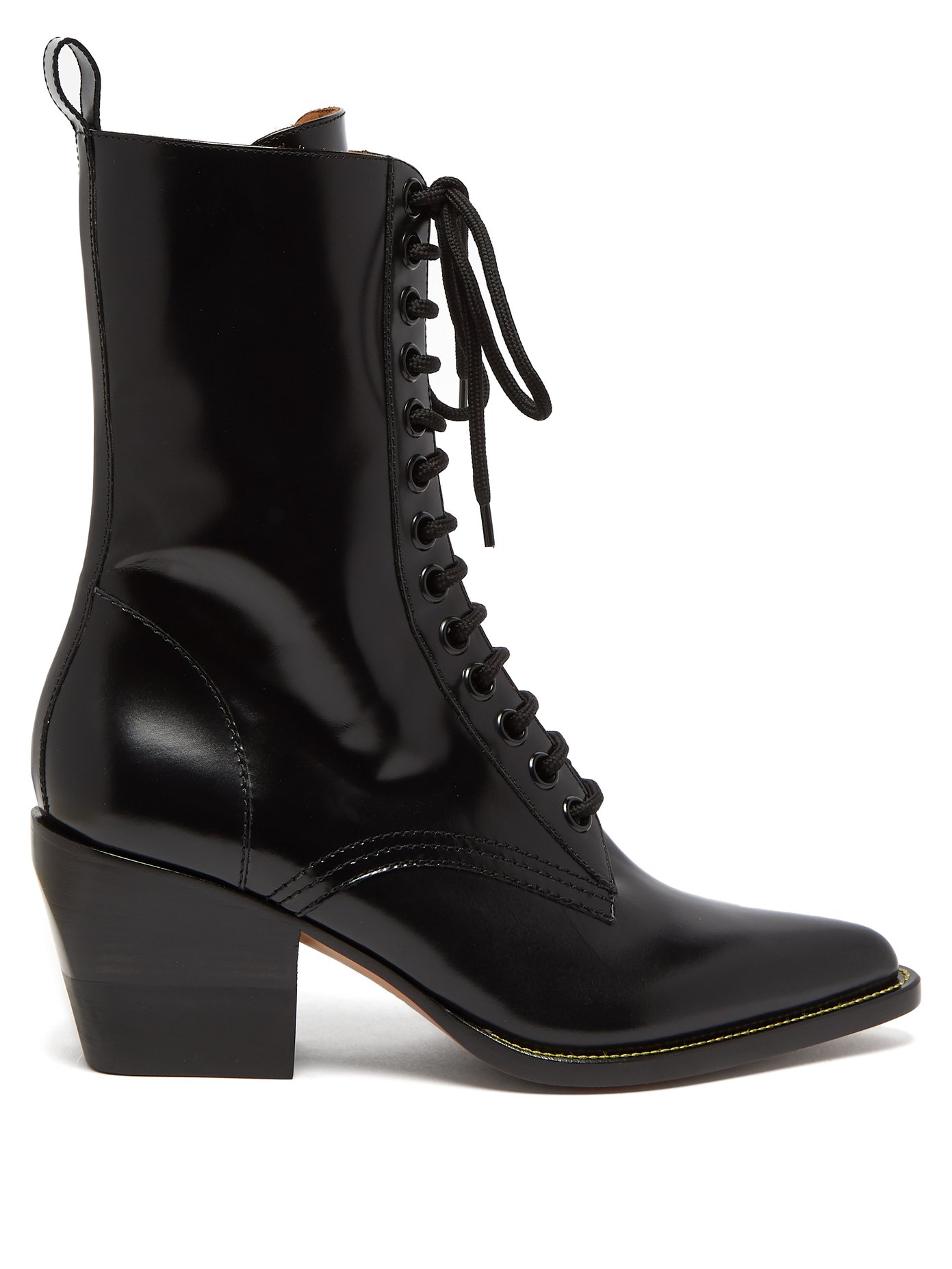 Point-toe lace-up leather boots | Chloé 