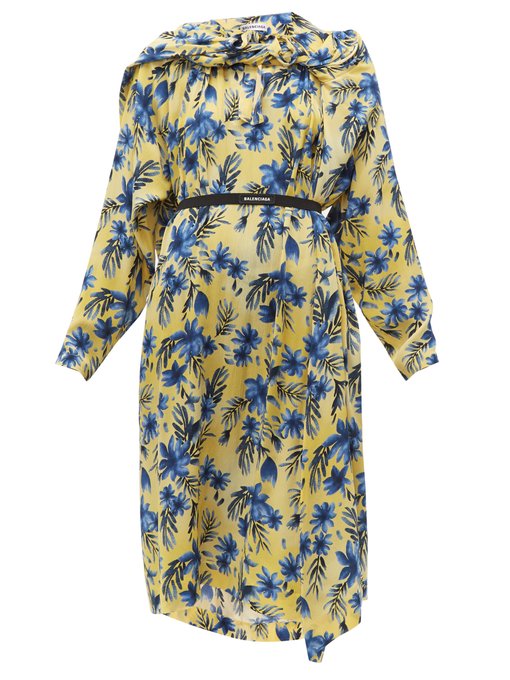 Balenciaga Floral-Print Silk Dress In Yellow Print | ModeSens