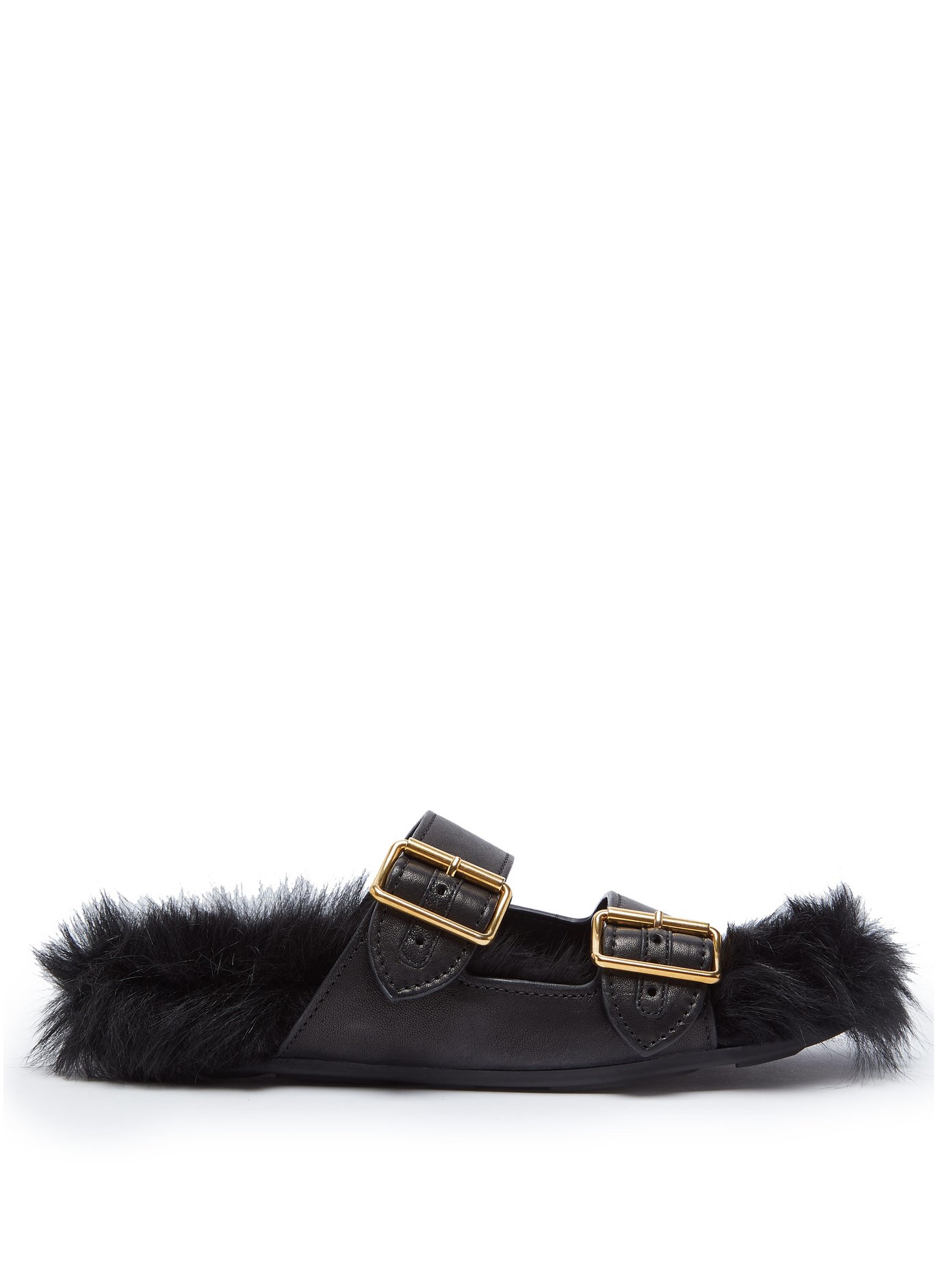 Shearling-lined leather sandals | Prada 