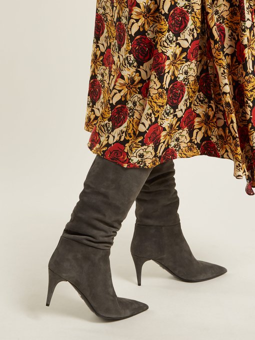 Mid-heel suede knee-high boots | Prada 