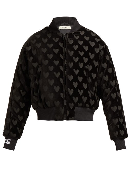 Heart-motif velvet bomber jacket 