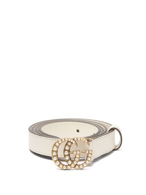 white gucci belt with pearls
