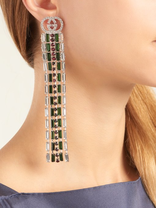 Tennis crystal-embellished brass drop earrings展示图
