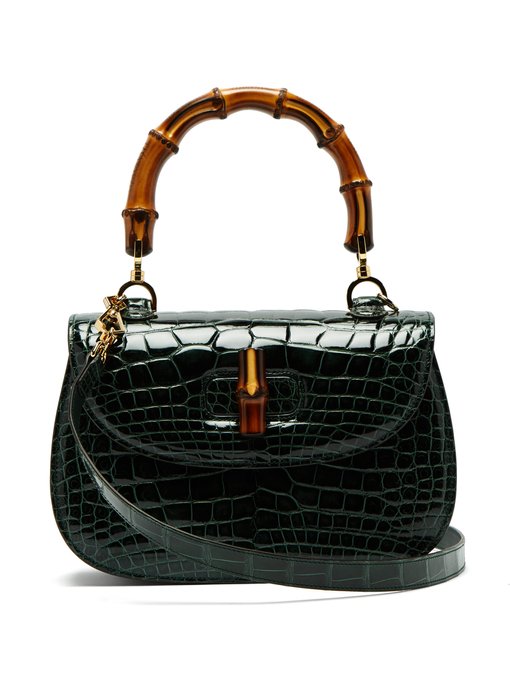 Bamboo-handle crocodile-leather bag 
