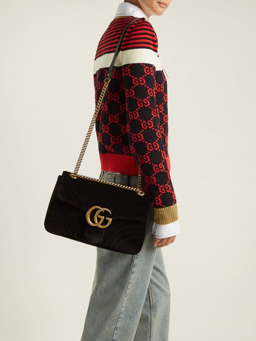 Gucci Medium Gg Marmont 2.0 Matelasse Velvet Shoulder Bag - Black | ModeSens
