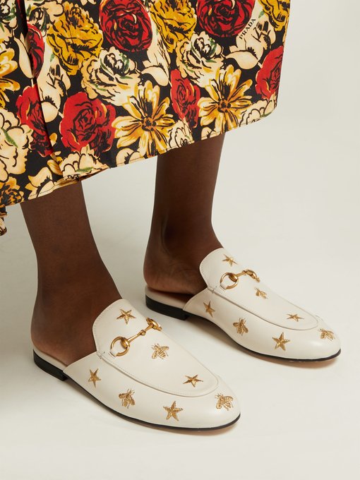 Princetown Embroidered Leather Backless Loafers Gucci Matchesfashion Jp