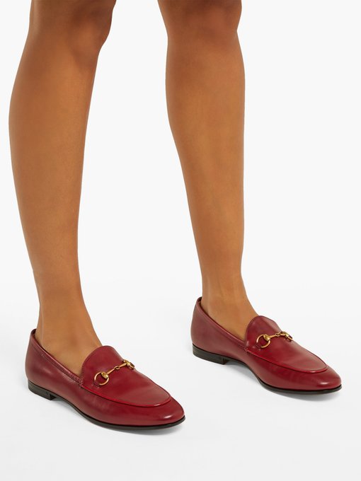 red gucci jordaan loafers