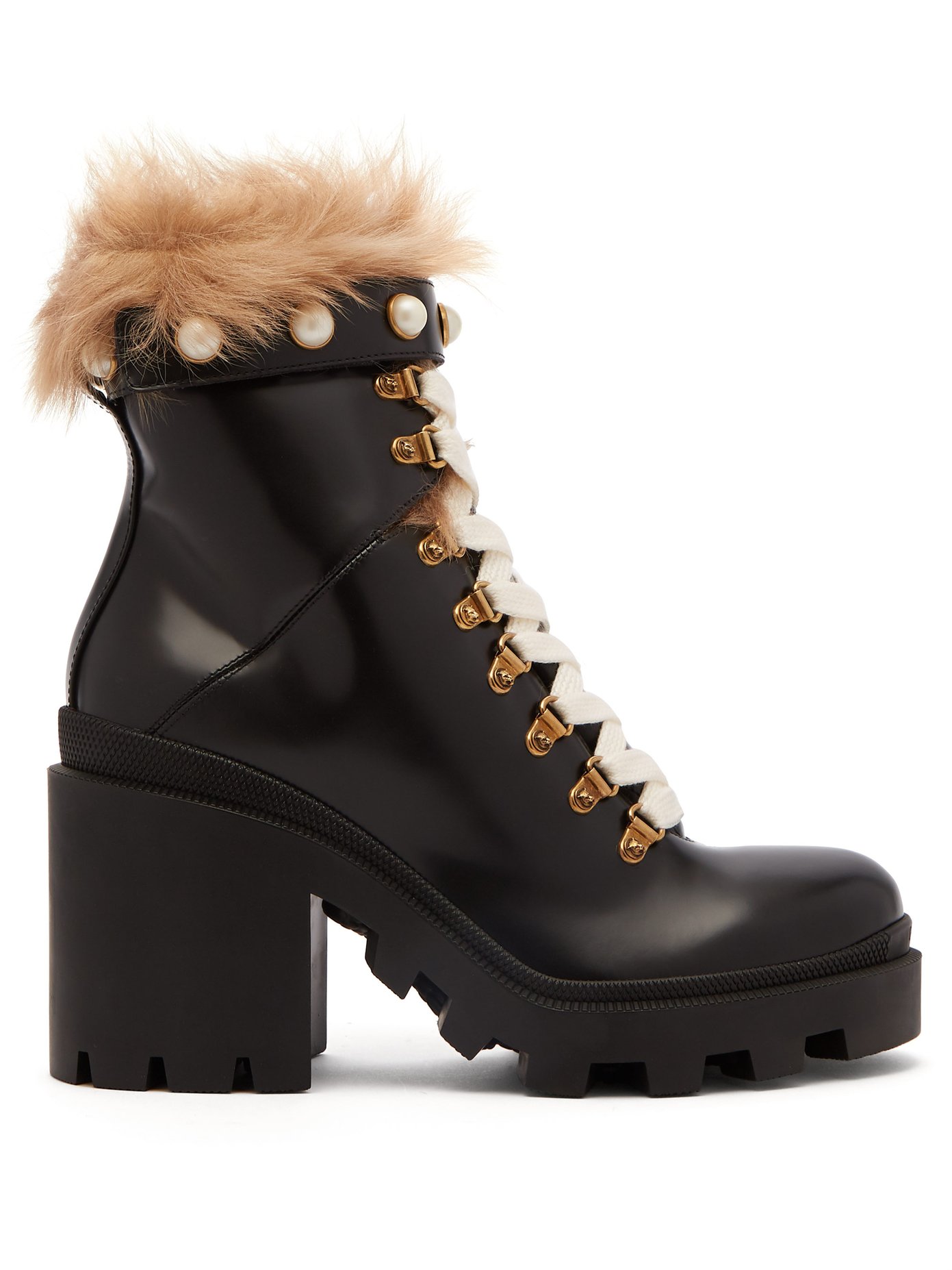Shearling-trimmed leather ankle boots 