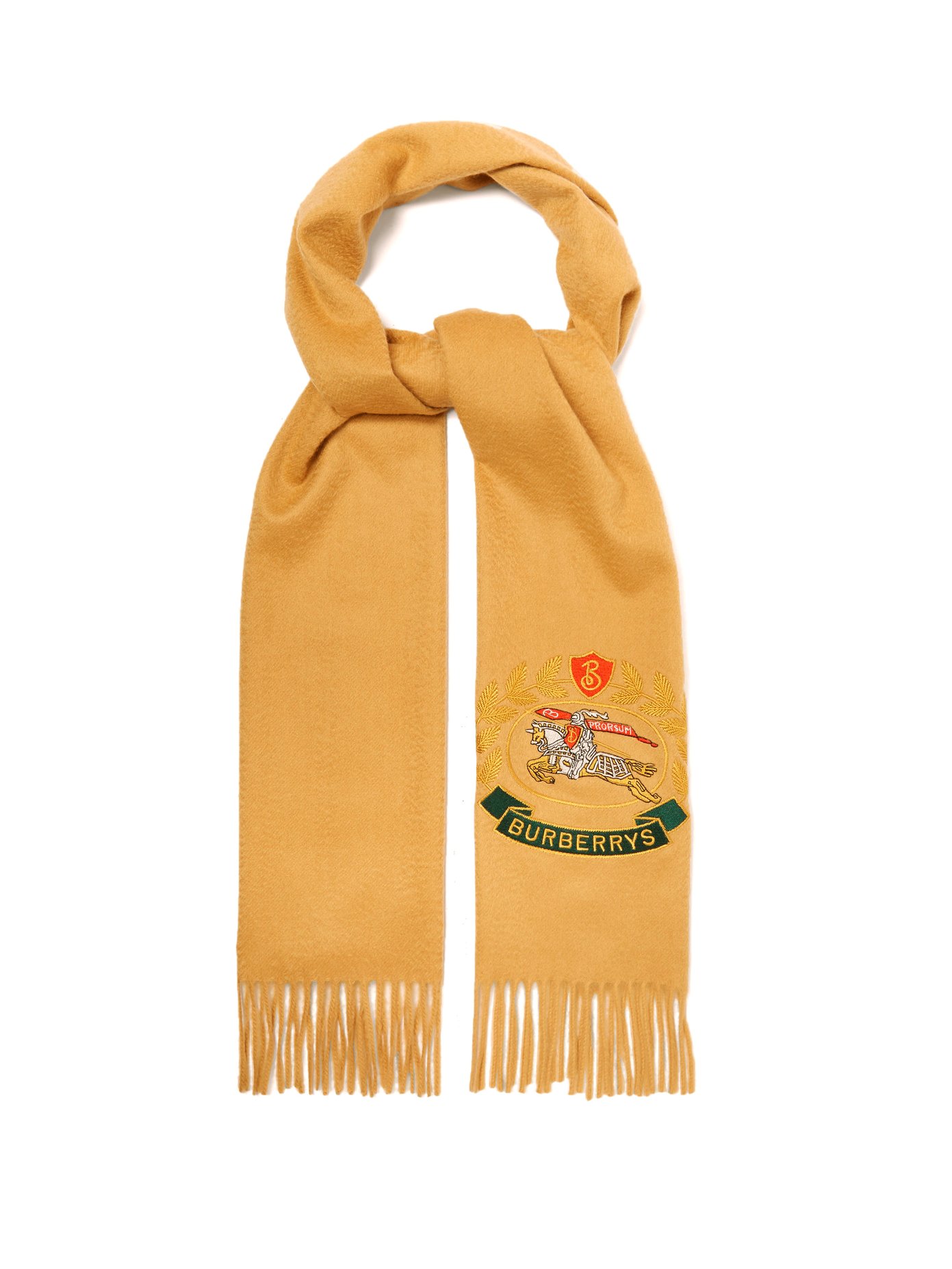 Crest-embroidered cashmere scarf 
