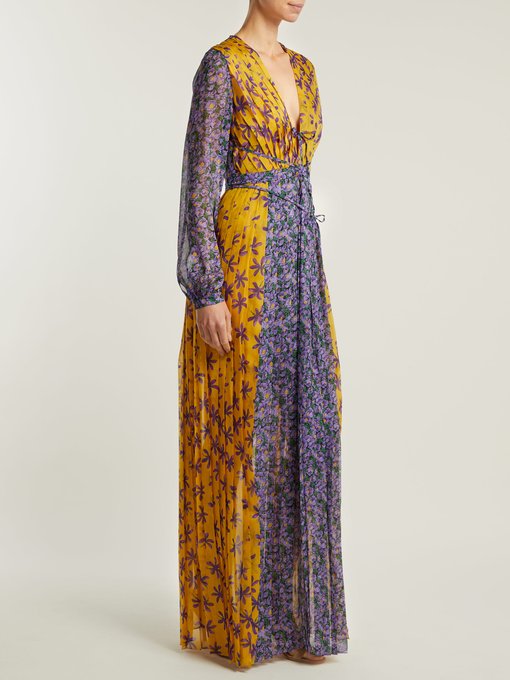 Lily floral-print pleated silk gown | Raquel Diniz | MATCHESFASHION US