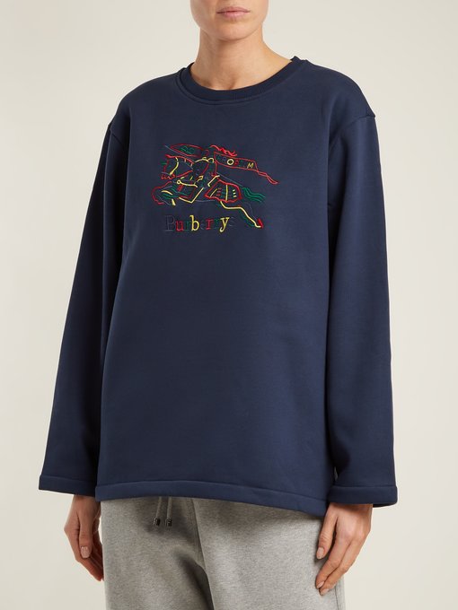 burberry embroidered cotton blend jersey sweatshirt