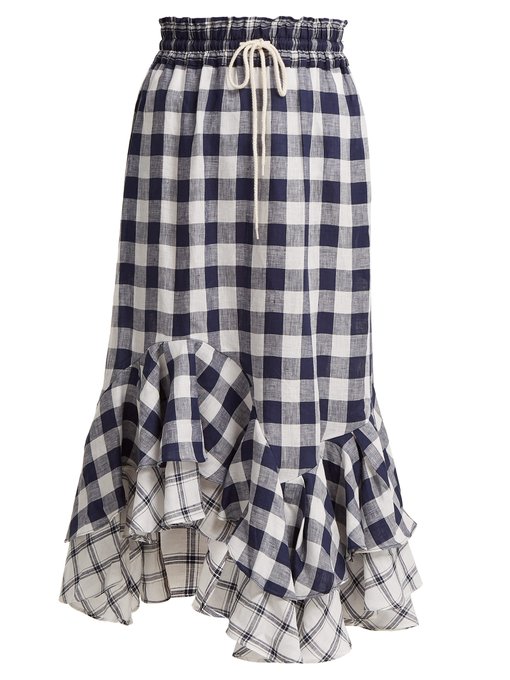 Nellie gingham and checked linen skirt | Lee Mathews | MATCHESFASHION UK