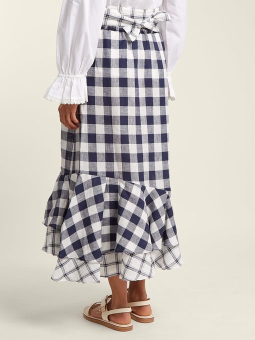 Nellie gingham and checked linen skirt展示图