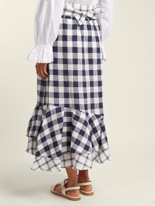 Nellie gingham and checked linen skirt | Lee Mathews | MATCHESFASHION UK