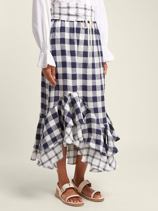 Nellie gingham and checked linen skirt展示图