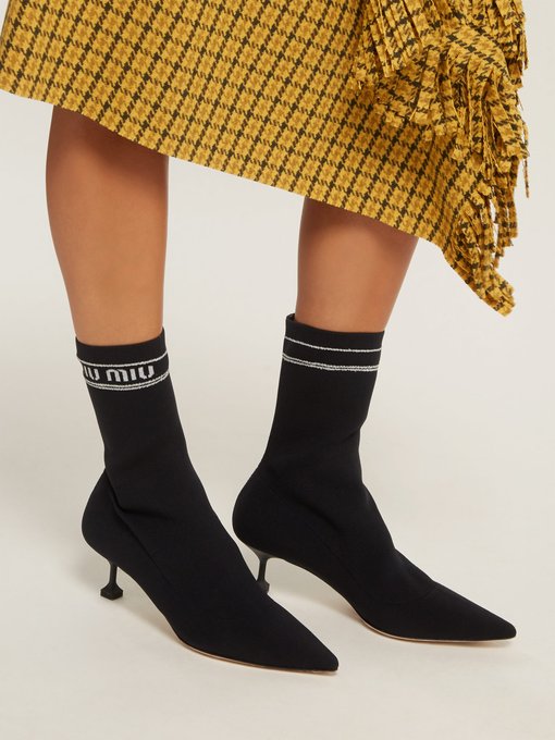 Logo intarsia-knit sock ankle boots 