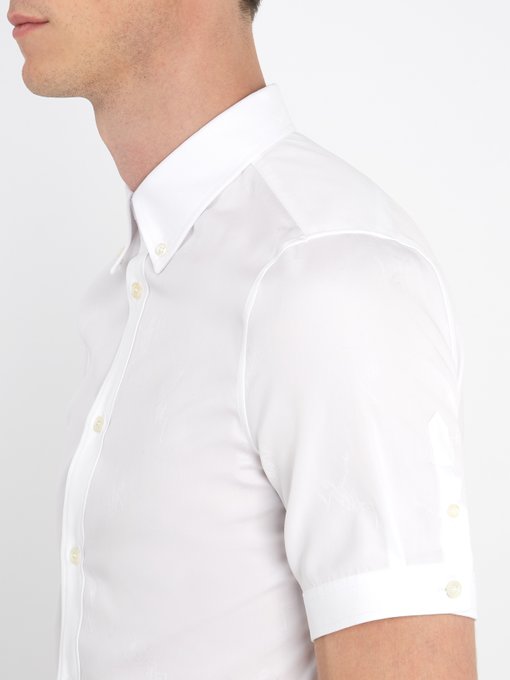 Short-sleeved skeleton-jacquard cotton shirt展示图