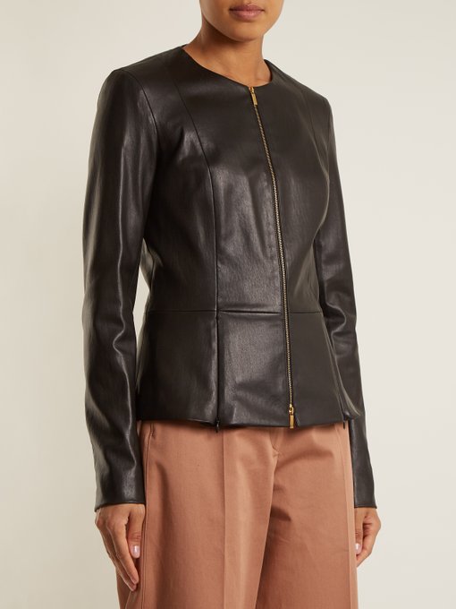 Anaste collarless leather jacket展示图