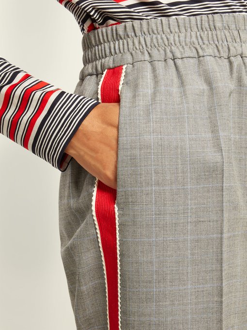 mens checked trousers with side stripe