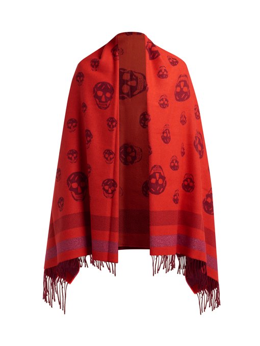 Skull-print wool-blend blanket scarf 