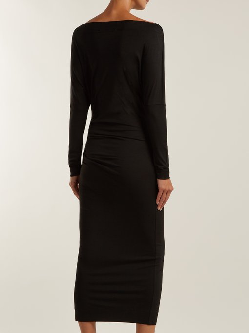 Thigh boat neck ruched midi dress展示图