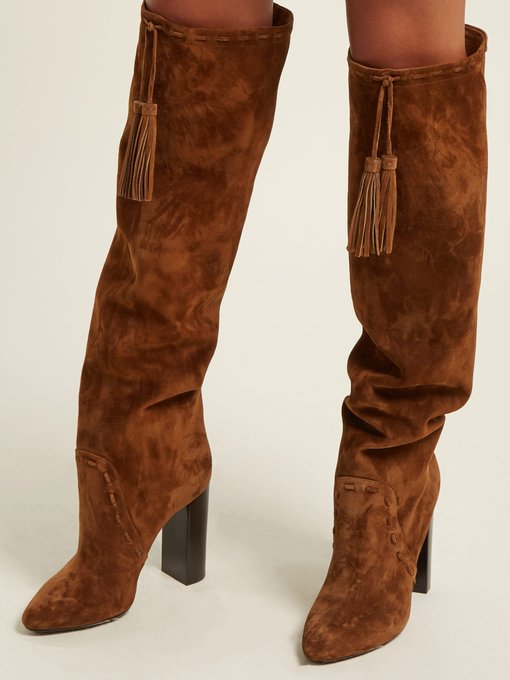 long suede boots with tassels