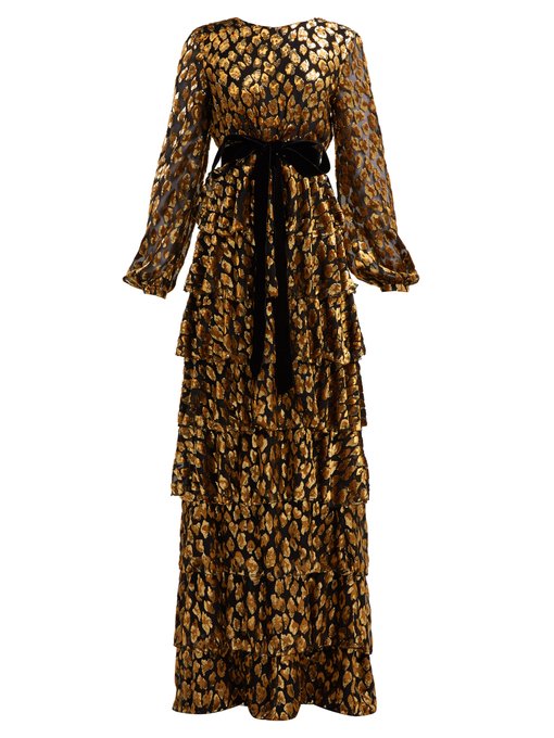 Tiered leopard fil-coupé chiffon gown | Valentino | MATCHESFASHION UK