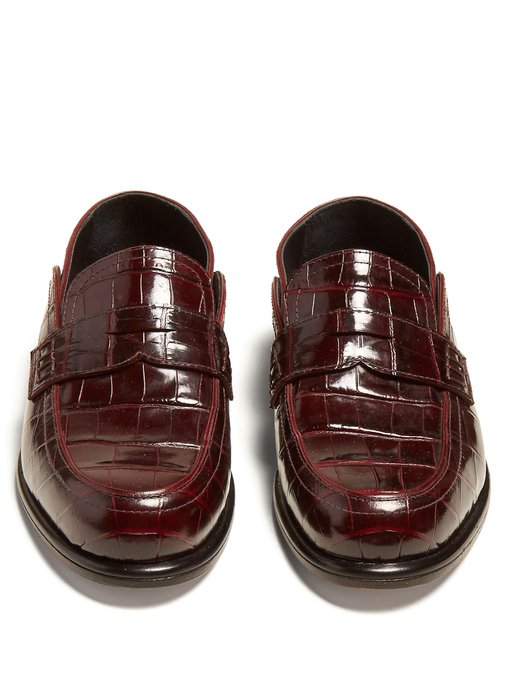 Foldable-heel crocodile-effect leather loafers展示图