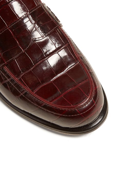 Foldable-heel crocodile-effect leather loafers展示图