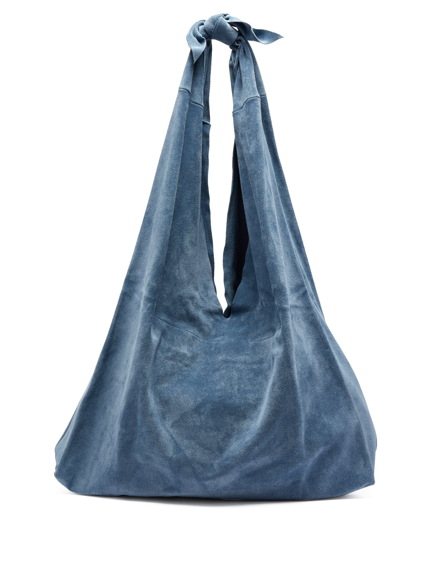 blue suede hobo bag