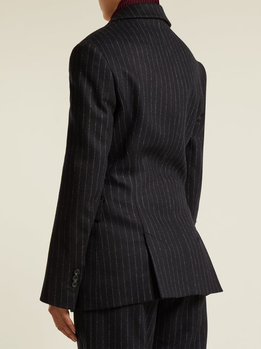 Double-breasted pinstripe wool blazer展示图