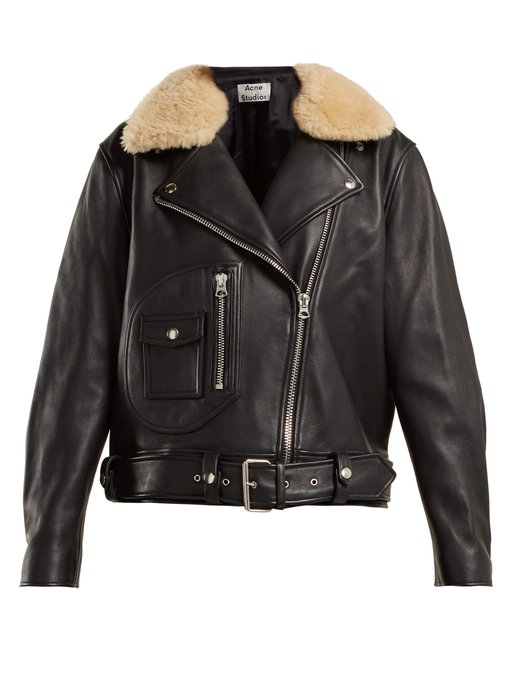 Acne Leather Jacket Shearling Collar