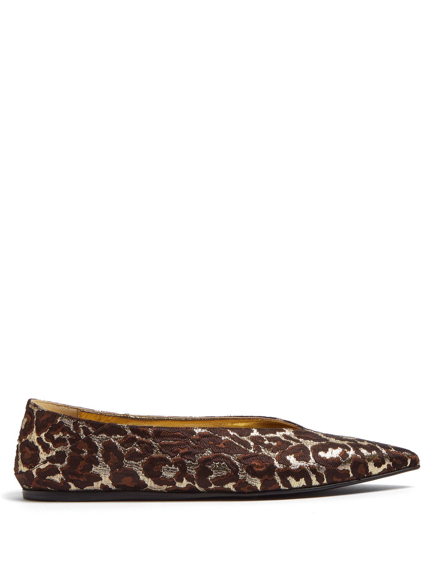 Leopard-print brocade pointed flats 