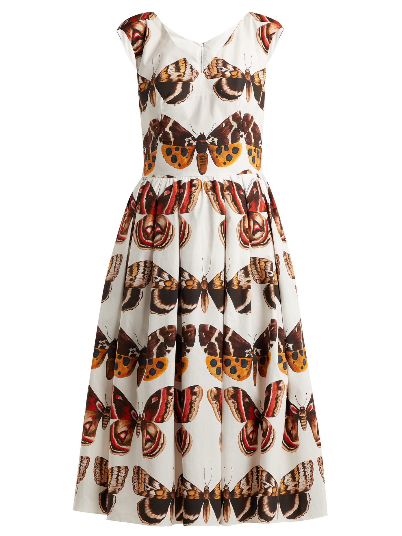 Butterfly-print pleated cotton dress 