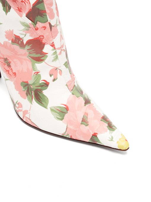 Floral-print leather knee-high boots展示图